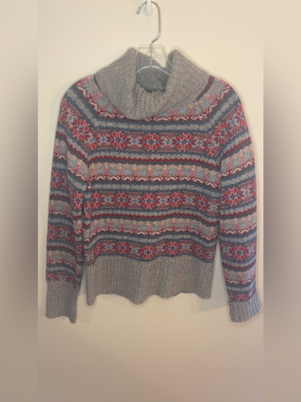 Sundance Gray Fair Isle Turtleneck Sweater with Red and Blue Accents